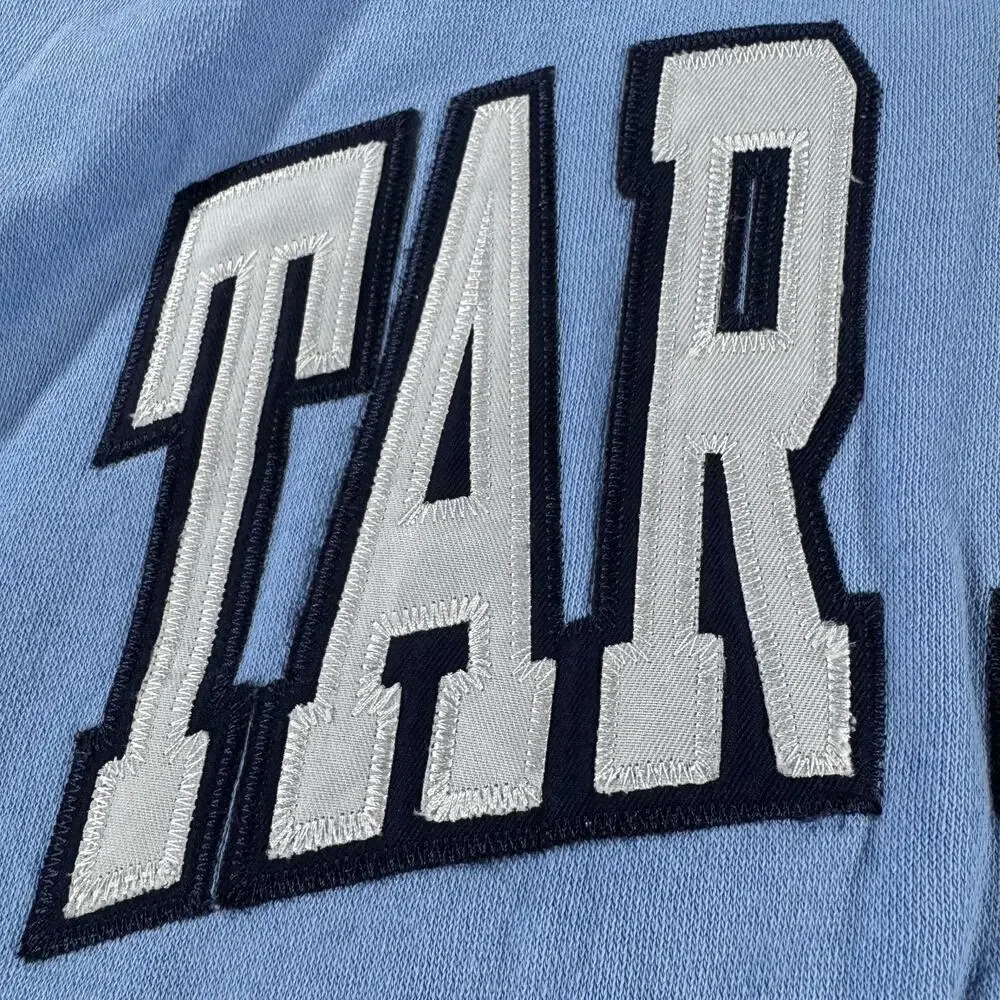 VTG 90s UNC North Carolina Tar Heels Embroidered Hoodie Large Blue Pullover Y2K